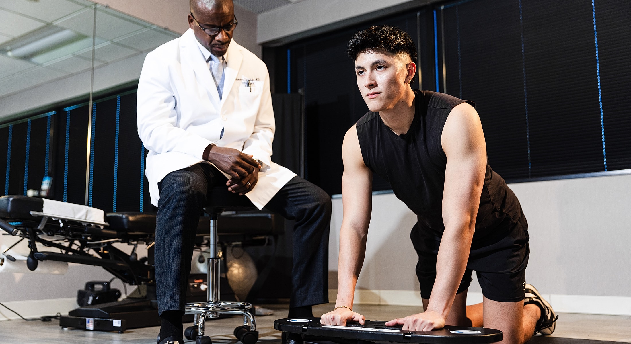 Patient training with spine surgeon's guidance.